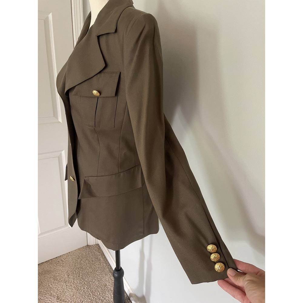VTG Xerxes Wool Military Inspired Olive Drab Gold Button Blazer/Jacket. Size 8. - Picture 3 of 14